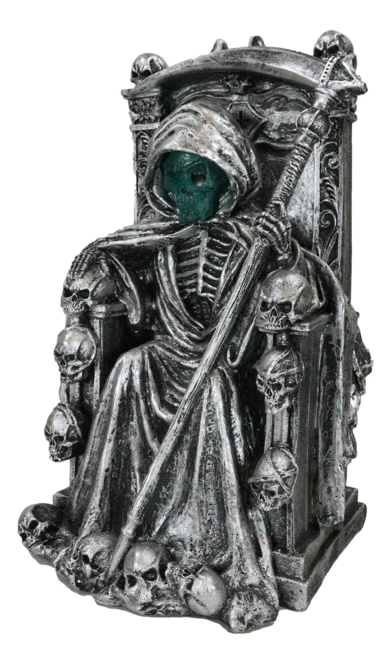 Dark Lord Grim Reaper Skeleton On Throne With LED Light Ghastly Face Figurine-7