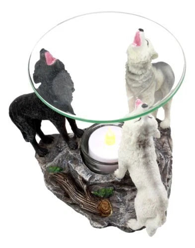 Moonlight Colorful Three Howling Wolves Oil & Wax Tart Burner Figurine-3