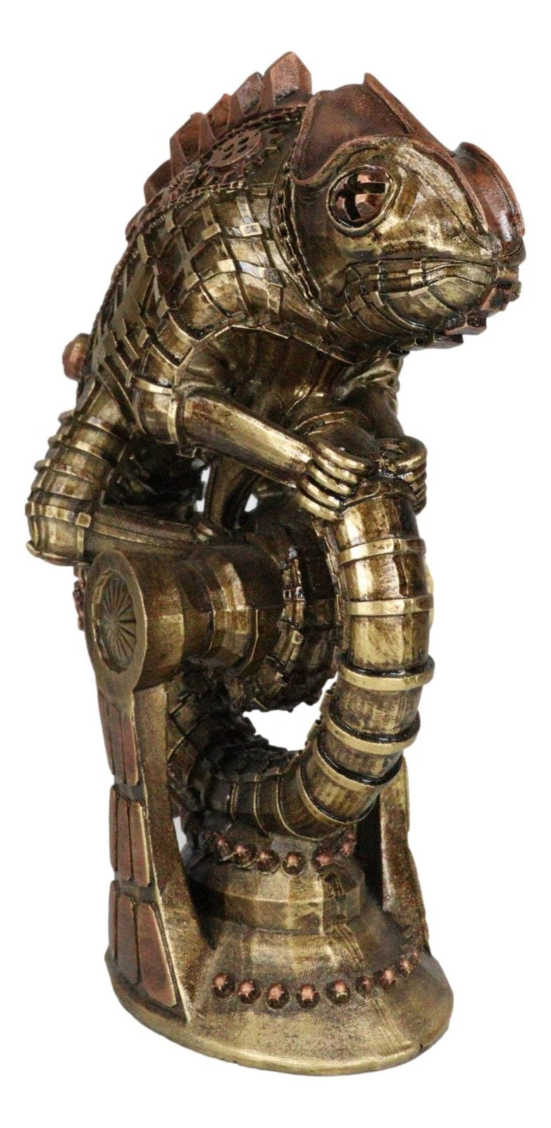 Geared Clockwork Vintage Steampunk Iguana Lizard Coiling On Stand Figurine-3