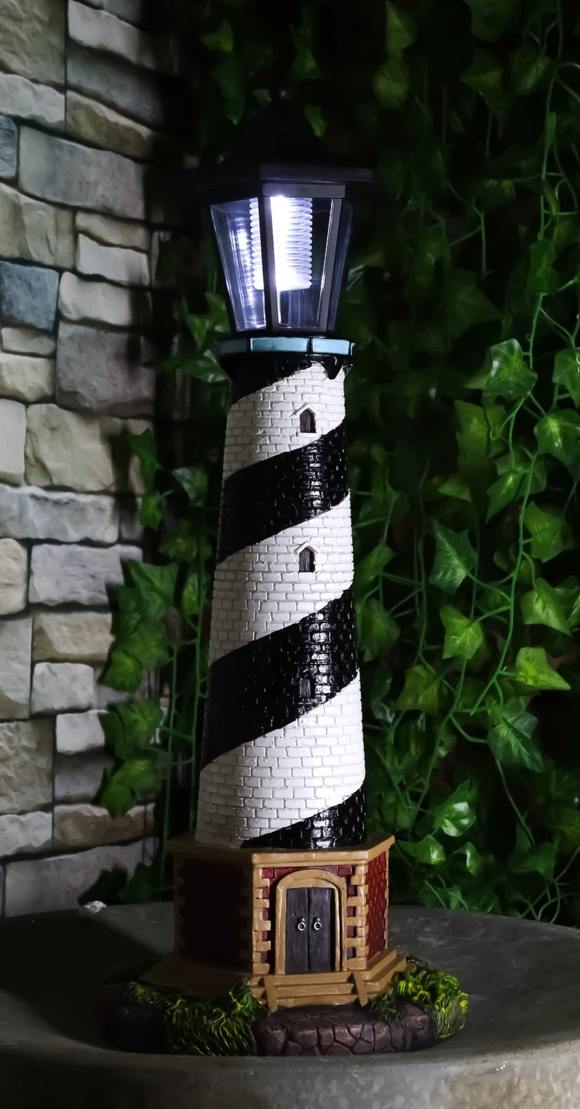 Nautical Cape Hatteras Lighthouse Statue 20.5" Tall with Solar Lantern LED-6