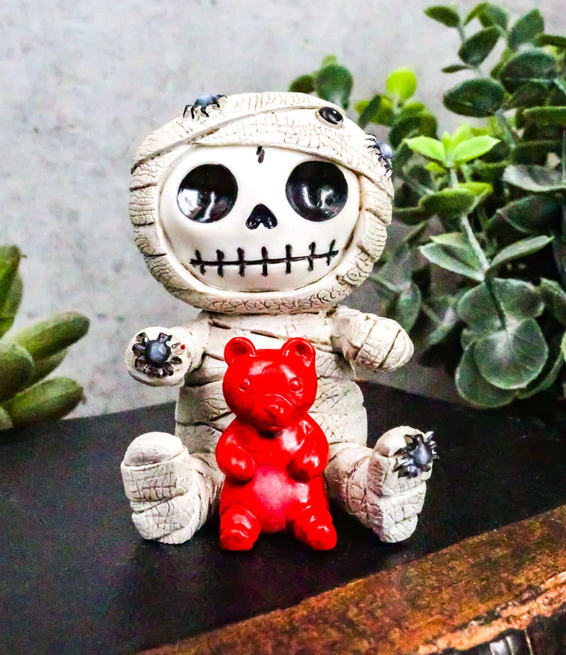 Furrybones Mummy Sarcophagus with Red Teddy Bear & Spiders Figurine 2.75"H-3