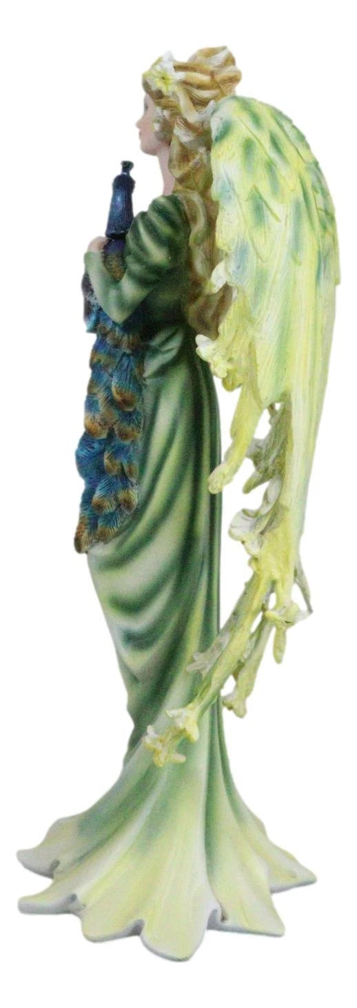 Beautiful Green Fairy With Colorful Flowers Carrying A Blue Peacock Figurine-2