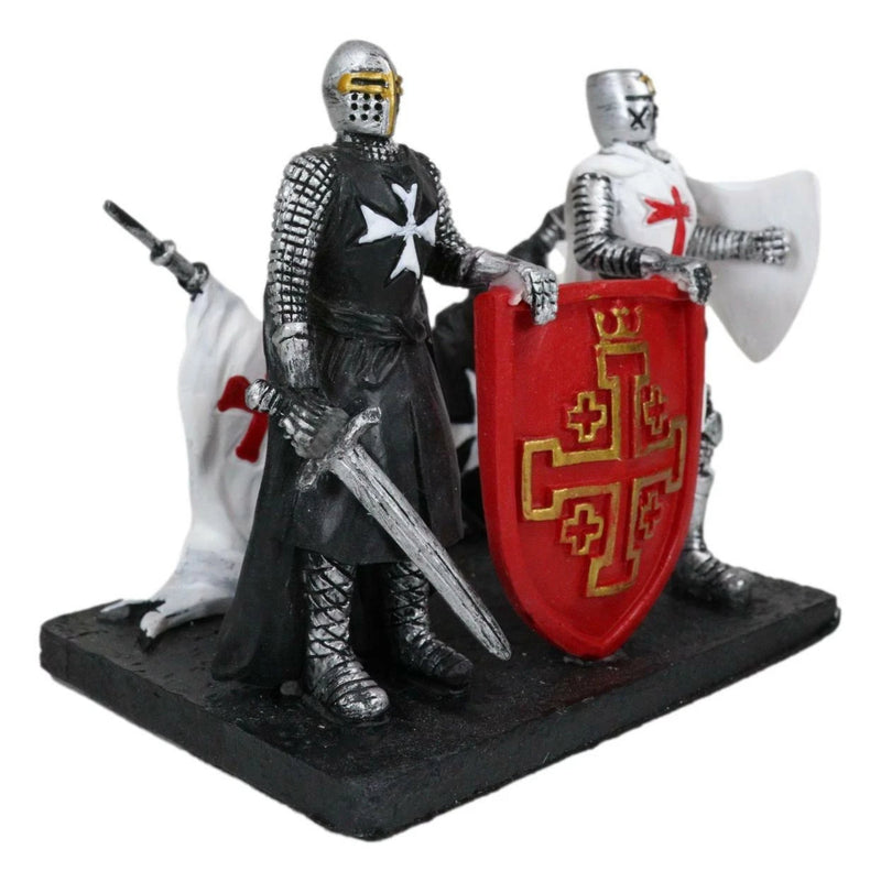 Medieval Black White Crusader Swordsman Knights Business Cards Holder Figurine-6