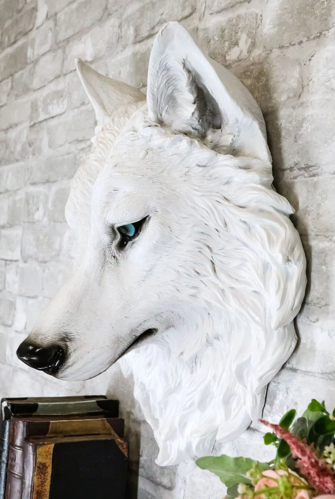 Large Ghost Albino Snow White Wolf Head Wall Decor Plaque 16"H Direwolf Figure-7