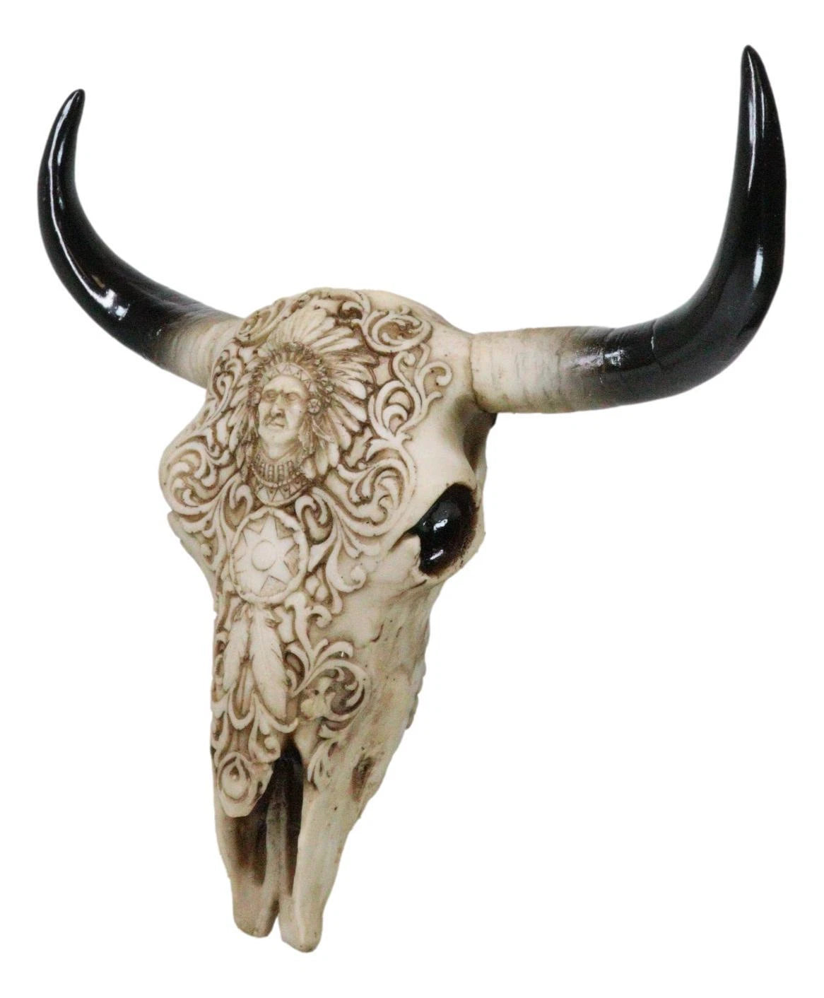 Southwestern Tribal Buffalo Skull Tribal Indian Chief Scrollwork Wall Decor-4