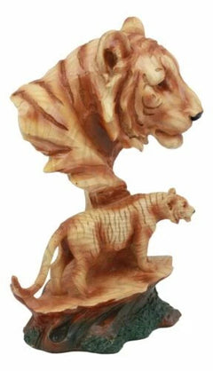 Tiger Bust Statue 9.25"H Faux Wood Resin Tiger Family Wildlife Figurine-4