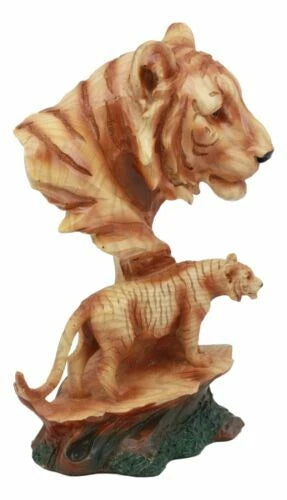 Tiger Bust Statue 9.25"H Faux Wood Resin Tiger Family Wildlife Figurine-4