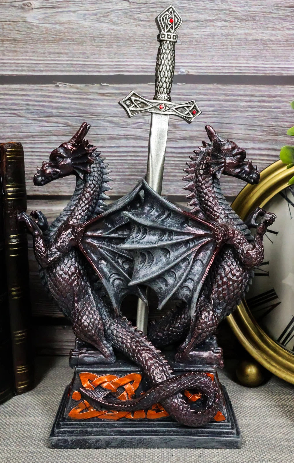Guardian Double Dragons With Celtic Rune Sword Letter Opener Figurine Set-1