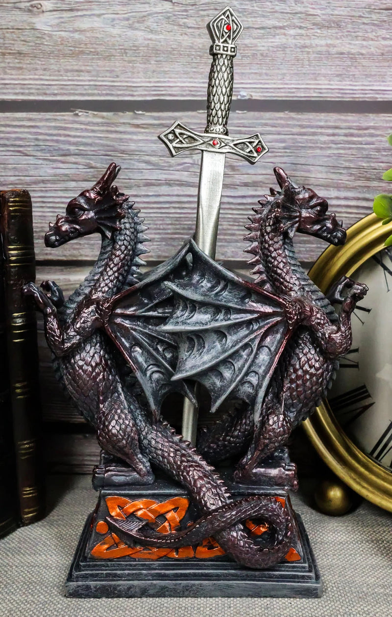 Guardian Double Dragons With Celtic Rune Sword Letter Opener Figurine Set-1