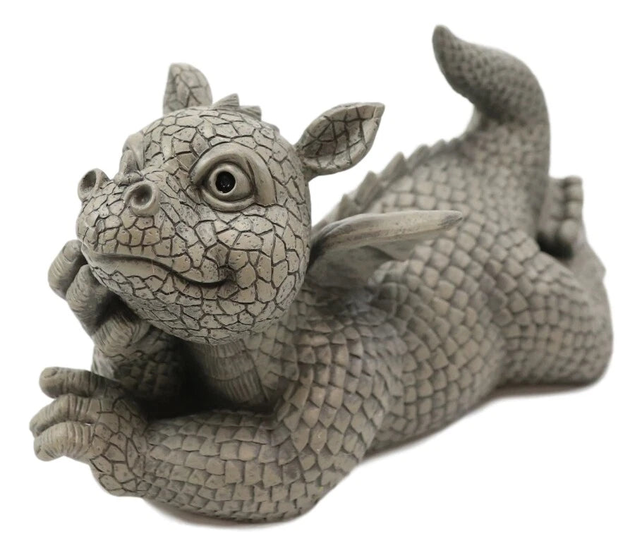 Wishful Thinking Dreamy Baby Dragon On The Ground Statue 12"L Fairy Garden Decor-2