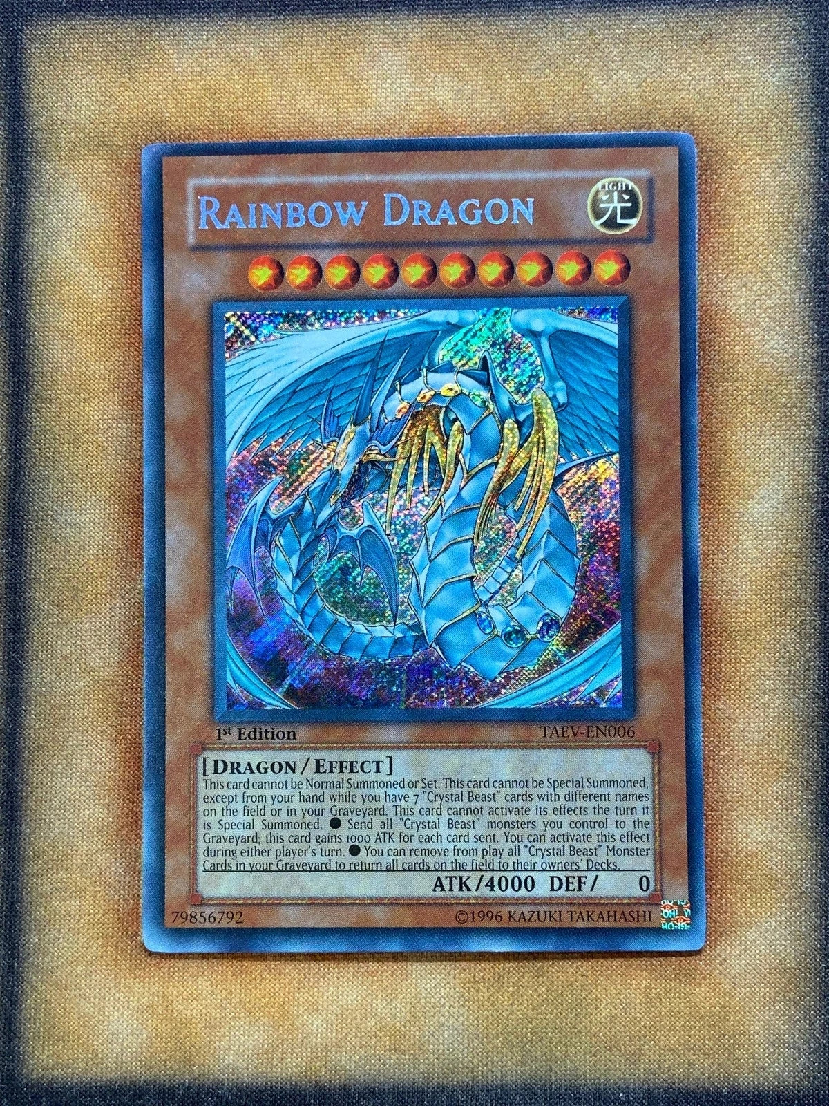 Yugioh Rainbow Dragon TAEV-EN006 Secret Rare 1st Ed NM