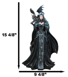 Large Gothic Necromancy Black Dragon Witch Dark Queen In Long Gown Statue-5