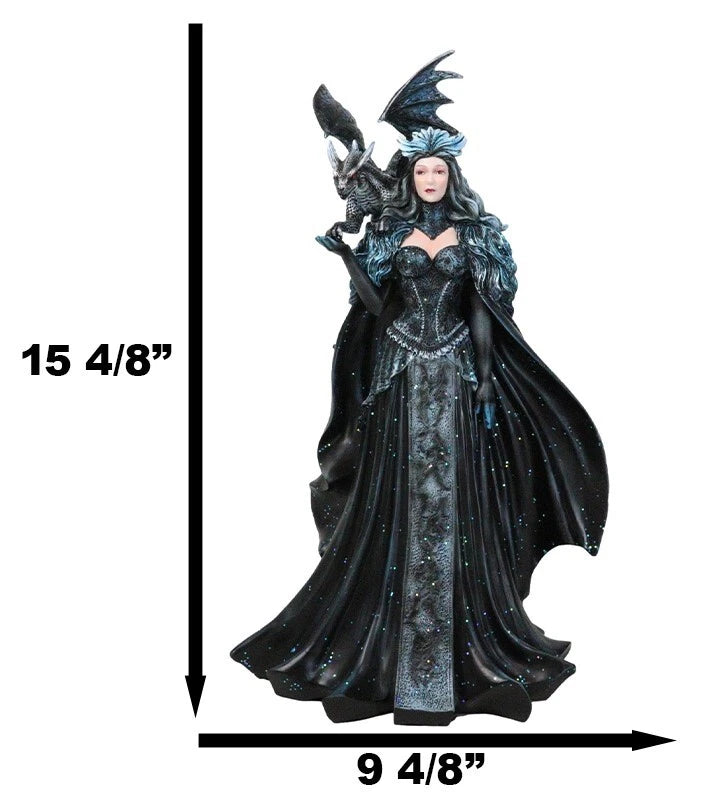 Large Gothic Necromancy Black Dragon Witch Dark Queen In Long Gown Statue-5