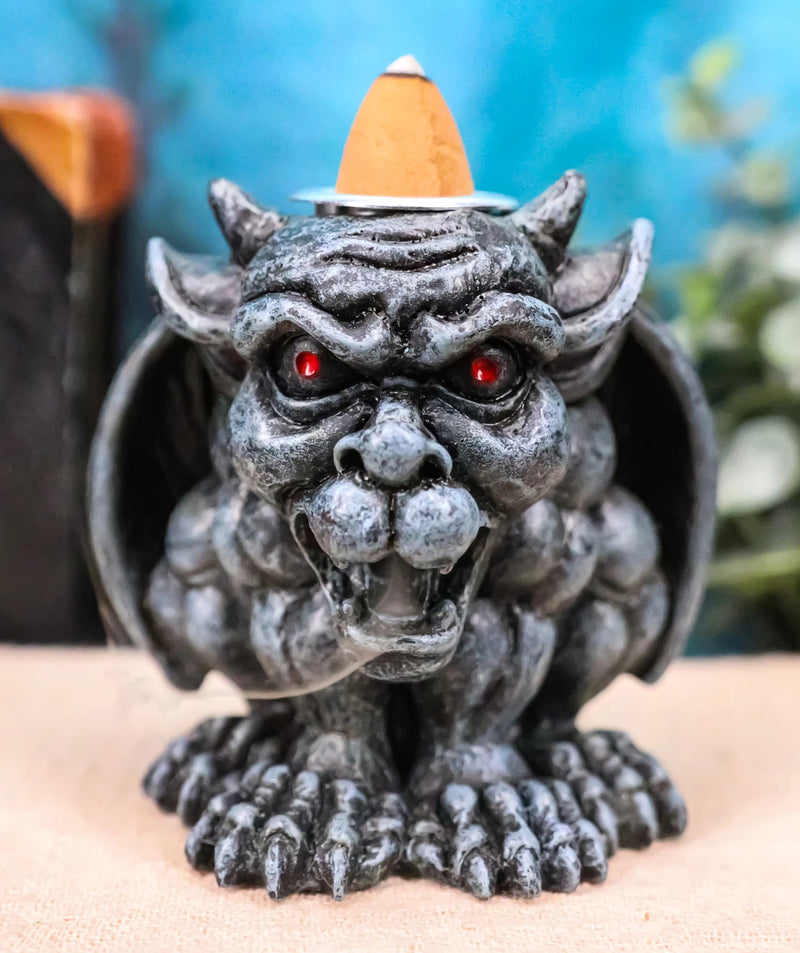 Crouching Gothic Horned Devil Chimera Gargoyle Backflow Incense Cone Burner-1