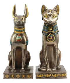 Egyptian Statue Set, Bastet & Anubis Sitting Figurines 2-Piece for Home Decor, Desk, Shelf, Mantle, Office, Ancient Egyptian Gods Sculpture, Collectible Gift-6
