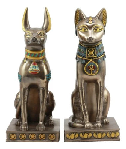 Egyptian Statue Set, Bastet & Anubis Sitting Figurines 2-Piece for Home Decor, Desk, Shelf, Mantle, Office, Ancient Egyptian Gods Sculpture, Collectible Gift-6
