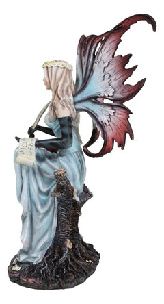 Blonde Fairy Scribe And Red Dragon Writing On Dragons Tales Scroll Figurine-3