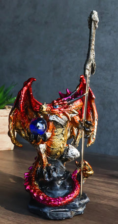 Red Metallic Fire Knight Dragon With Orb and Gothic Sword Letter Opener Figurine-2