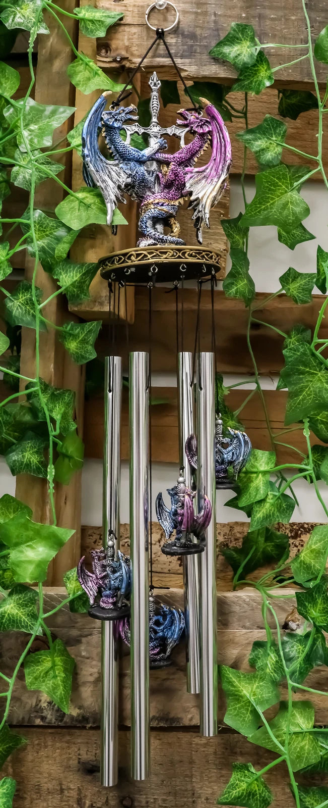 Yin Yang Day and Night Twin Dragons Excalibur Sword Wind Chime Home Patio Decor-1