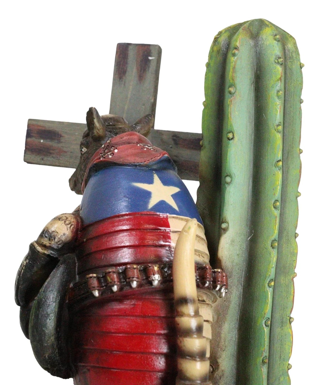 Rustic Western Armadillo Cowboy by Saguaro Cactus Praying By The Cross Figurine-3