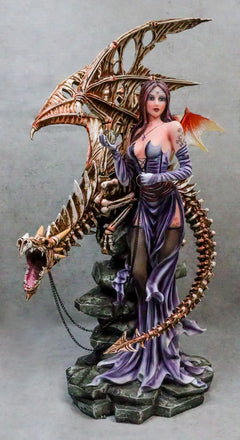 Large 26"H Gothic Soothsayer Psychic Fairy & Bone Skeletal Ghost Dragon Statue-6