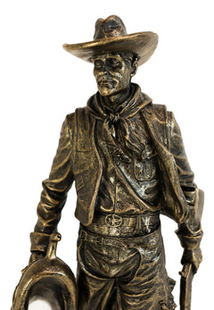 Old World Rustic Western Cowboy Holding Horse Saddle and Rifle Gun Statue 12"H-4