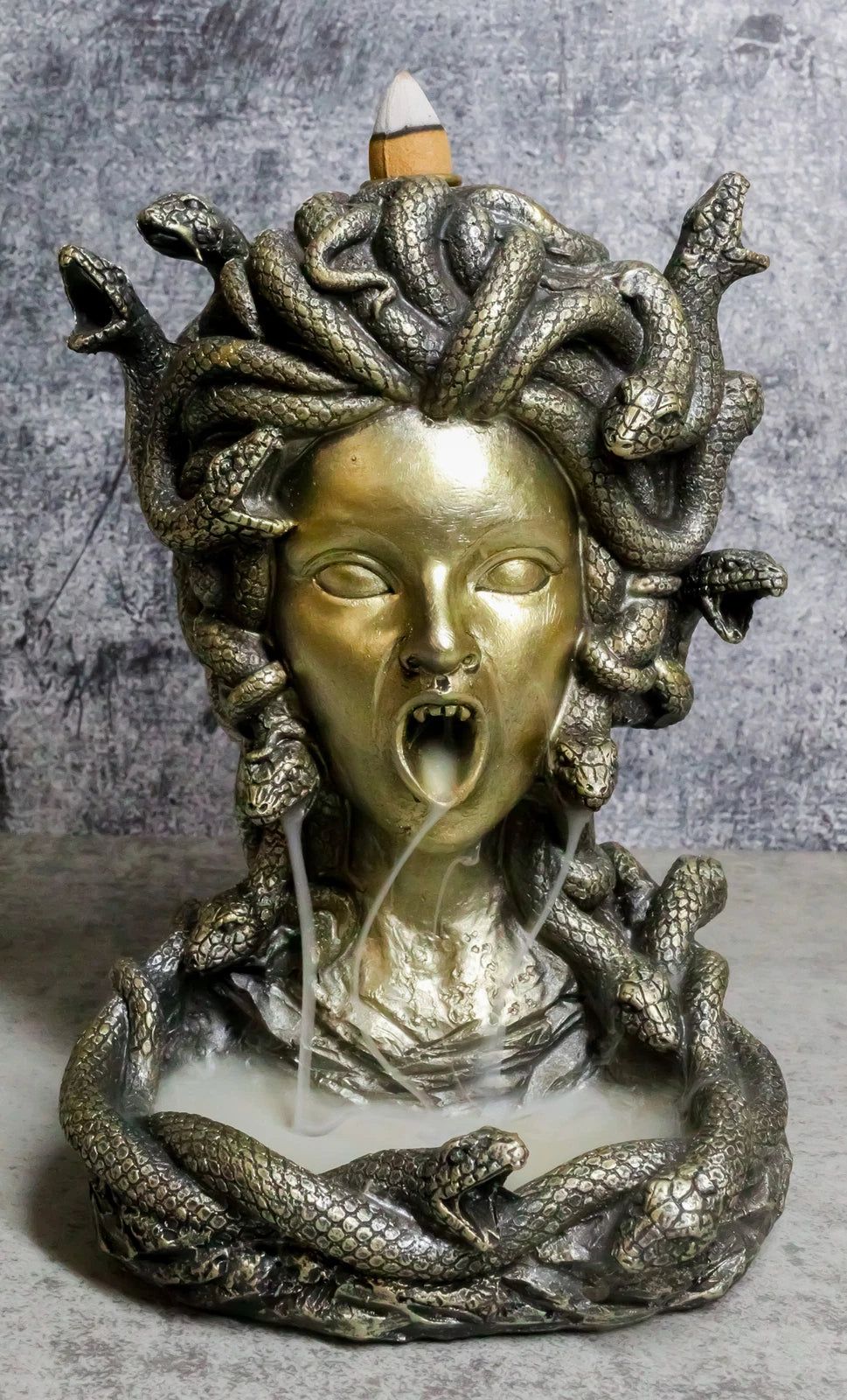 Greek Goddess Medusa with Snake Hairs Backflow Incense Cone Burner Figurine-1