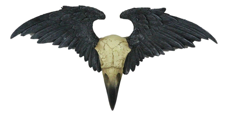 Ravenger Thanatos Raven Crow Skull With Black Angel Wings Wall Decor Plaque-2