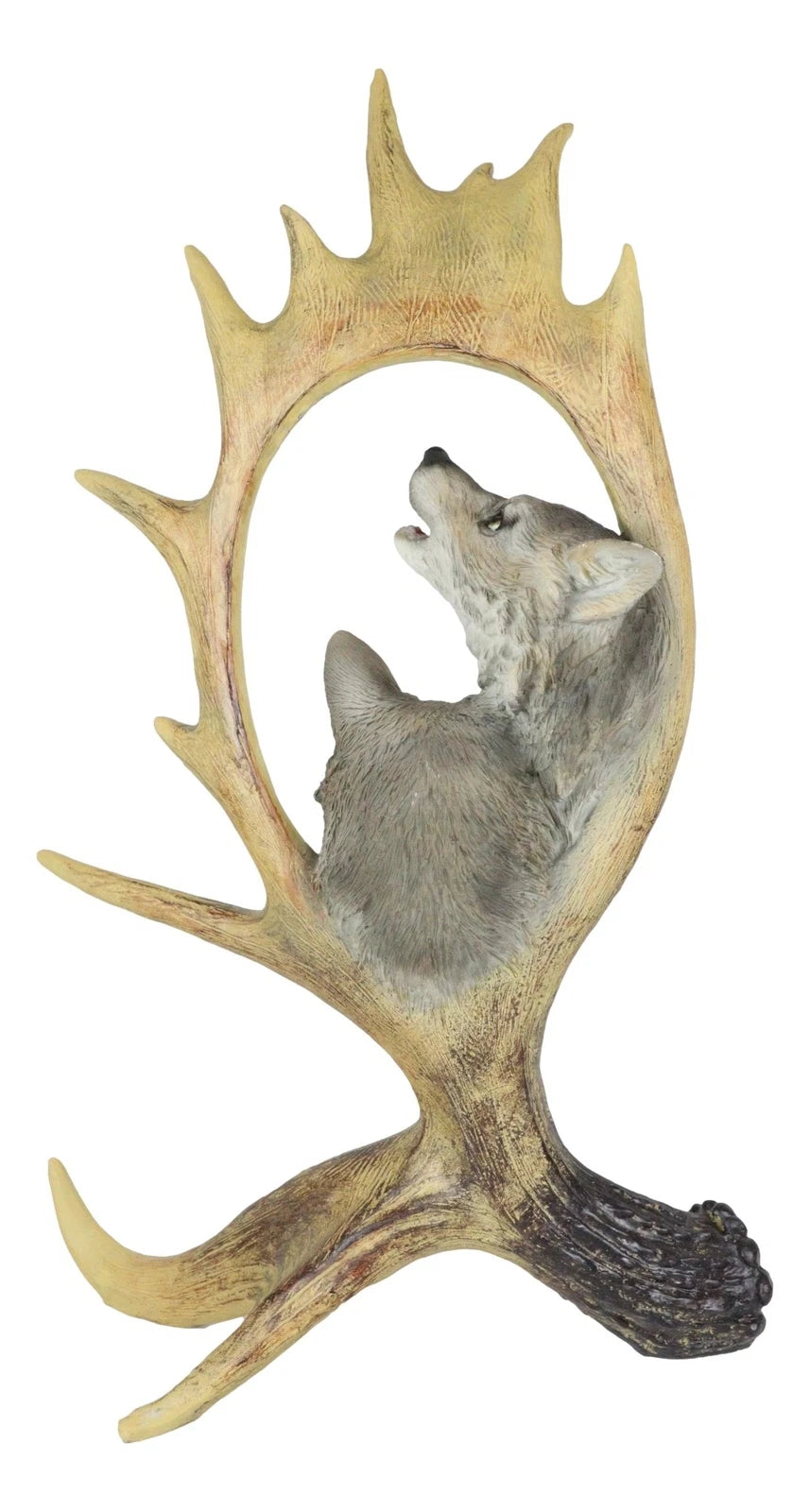 Rustic Western Emperor Moose Deer Antler With Howling Wolves Family Figurine-4