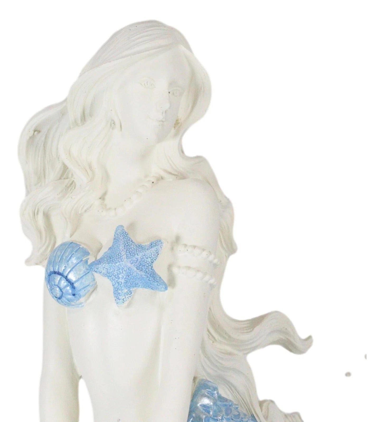 Figura de sirena de cola azul océano sentada sobre una roca marina, 11.5" de alto-3