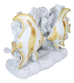Nautical Sea Coastal Marine Angelfish Fishes Swimming By Corals Bookends Pair-4