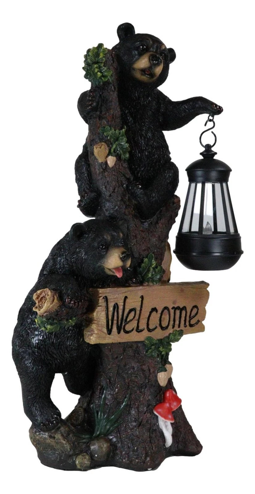 Climbing Black Bear Cubs Garden Light Welcome Statue Figurine Solar LED Lantern-3