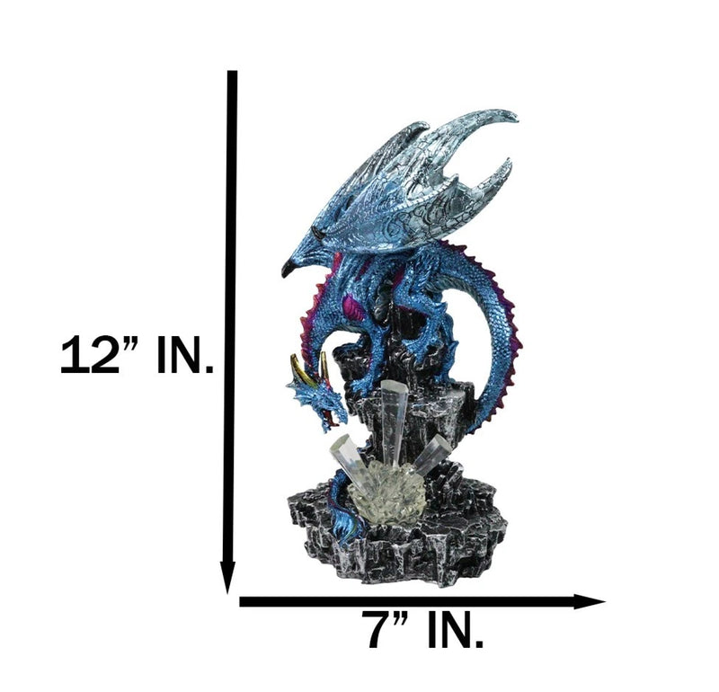 Metallic Blue Dragon with Magenta Spikes Guarding Bottle Ice Crystals Figurine-5