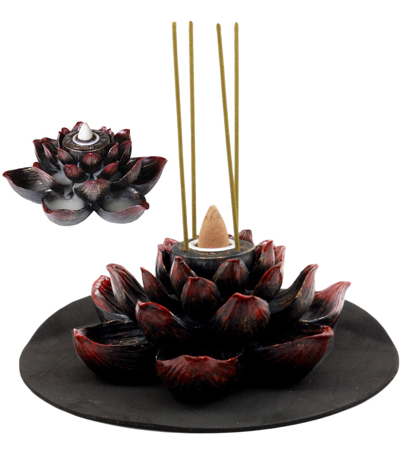 Buddha Padma Lotus Incense Stick Backflow Cone Holder Burner Figurine