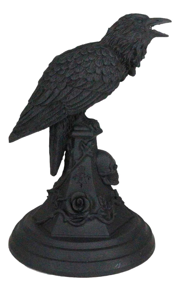 Gothic Poe Raven Crow Black Rose Skull Tombstone Tea Light Votive Candle Holder-6