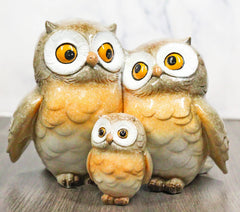 Forest Whimsical Mother Father Owls And Baby Owlet Family Trio Figurine-1