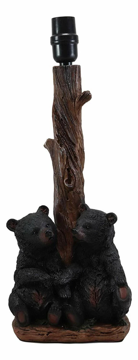 Loving Siblings Two Baby Black Bear Cubs Table Lamp Sculpture With Shade-5