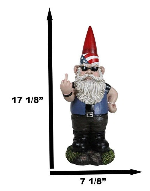 Flip The Bird American Biker Bully Gnome Not Welcome Statue Garden Patio Pool-6