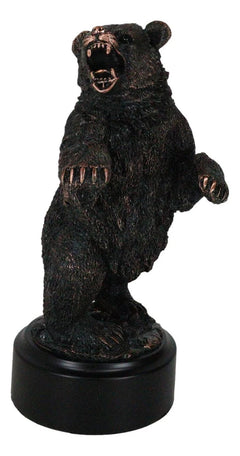 Estatua decorativa de resina galvanizada de bronce rugiente de oso negro occidental sobre sus patas traseras-7