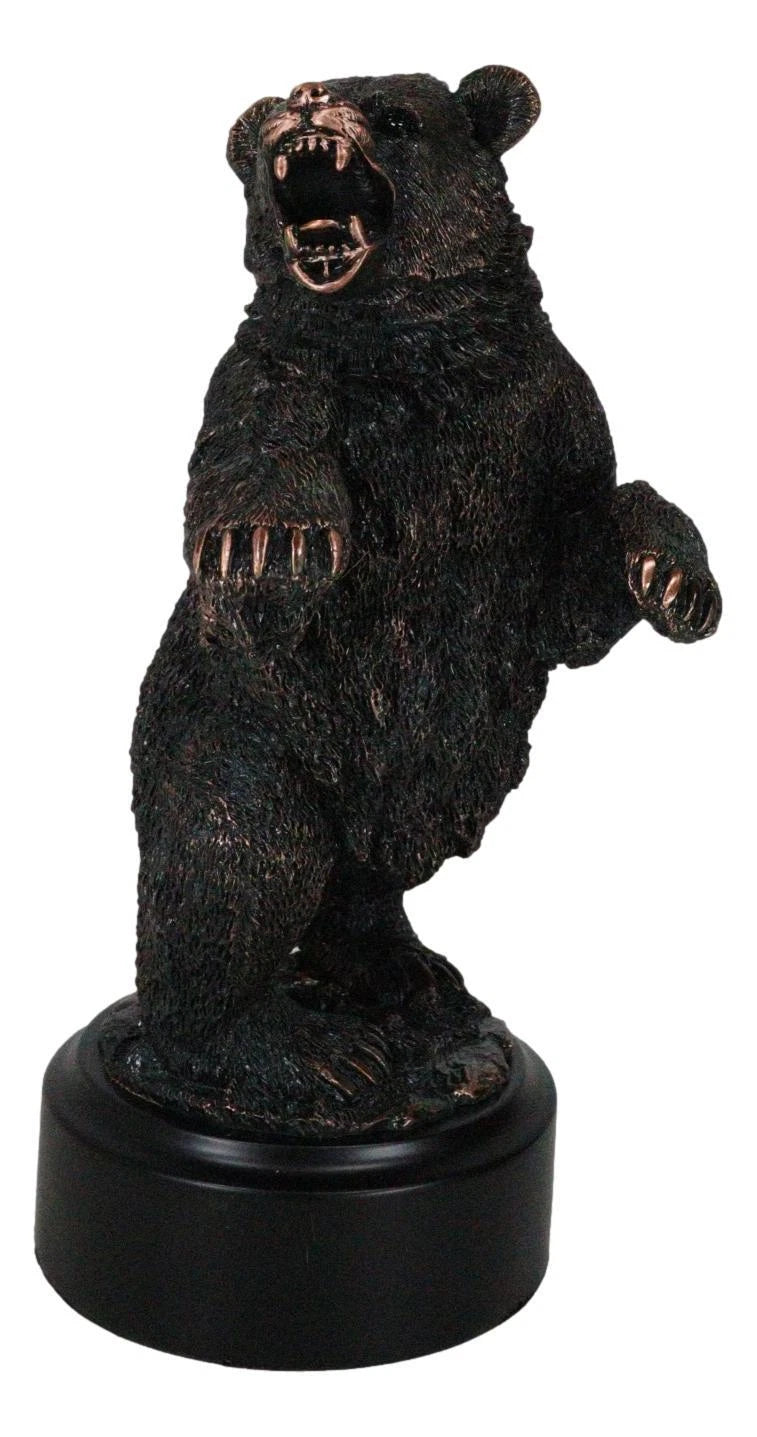 Estatua decorativa de resina galvanizada de bronce rugiente de oso negro occidental sobre sus patas traseras-7