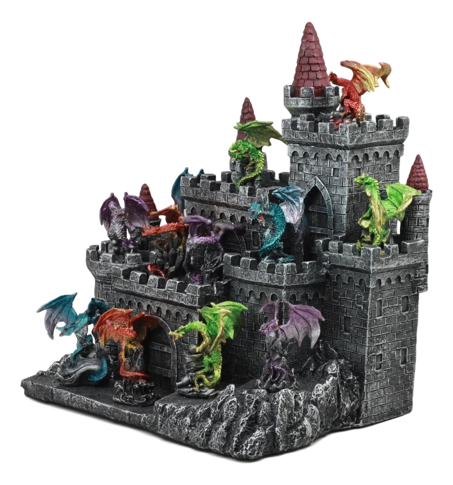 Estatuas de exhibición de mini dragones medievales custodiando el castillo de Desembarco del Rey-3