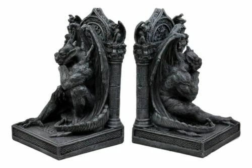 Medieval Age Gothic Sculptural The Thinker Gargoyle Bookends Figurine Set 6.25"H-5