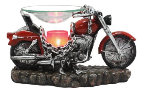 Red Vintage Motorcycle Chopper Bike Electric Oil Or Tart Burner Figurine-5