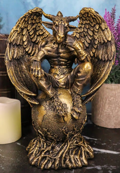 Sabbatic Goat The Thinker Baphomet Sitting On The Globe Statue 7.75"Tall-2