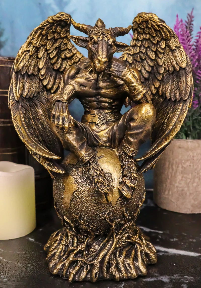 Sabbatic Goat The Thinker Baphomet Sitting On The Globe Statue 7.75"Tall-2