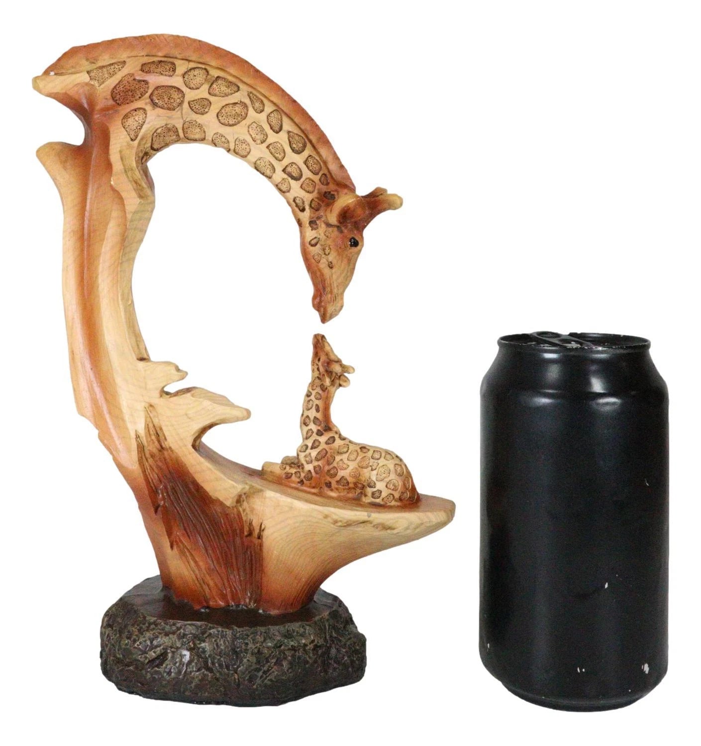 Figura decorativa de madera sintética con escena de familia de jirafas de safari de vida silvestre de 9,5" de alto-2
