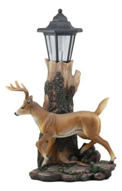 The Emperor 12 Point Buck Deer Statue Rustic Forest Tree Solar LED Light Outpost-2