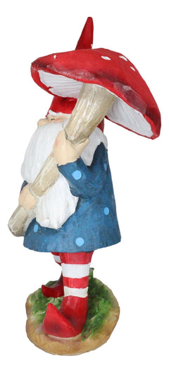 Large Whimsical Garden Gnome With Giant Toadstool Mushroom Umbrella Figurine-6