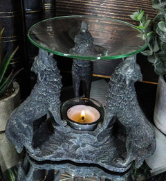 Moonlight Three Howling Wolves Candle Oil Warmer Or Wax Tart Burner Figurine-1