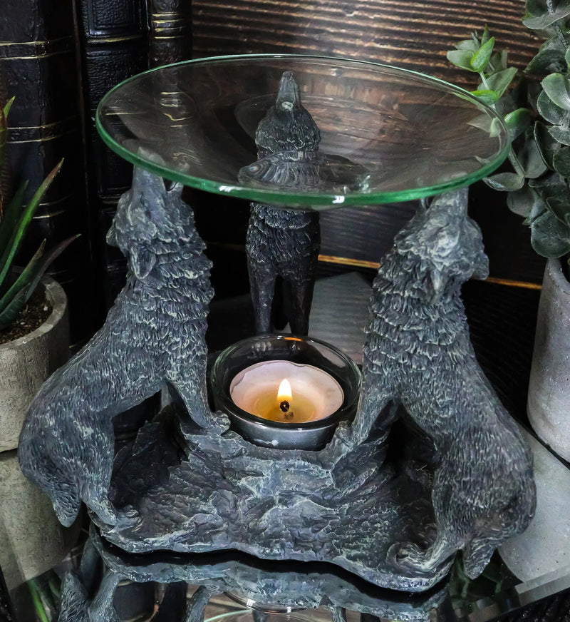 Moonlight Three Howling Wolves Candle Oil Warmer Or Wax Tart Burner Figurine-1